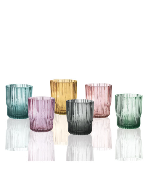 PLISSE GLASS ASS.COL. 6 PC SET | Brandani