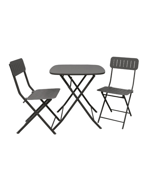 BISTRO GREY METAL FOLDBLE TABLE W/2 FOLDABLE CHAIRS | Brandani