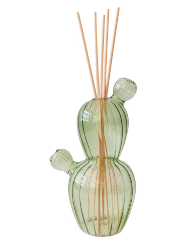 CACTUS GREEN GLASS FRAGRANCE DIFFUSER W/FIBER WOOD STICKS | Brandani