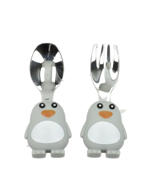 SET PAPPA PINGUINO SILICONE CON FORCHETTA E CUCCHIAINO | Brandani