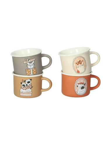 CATS & DOG NEW BONE CHINA COFFEE CUPS 4 PCS SET | Brandani