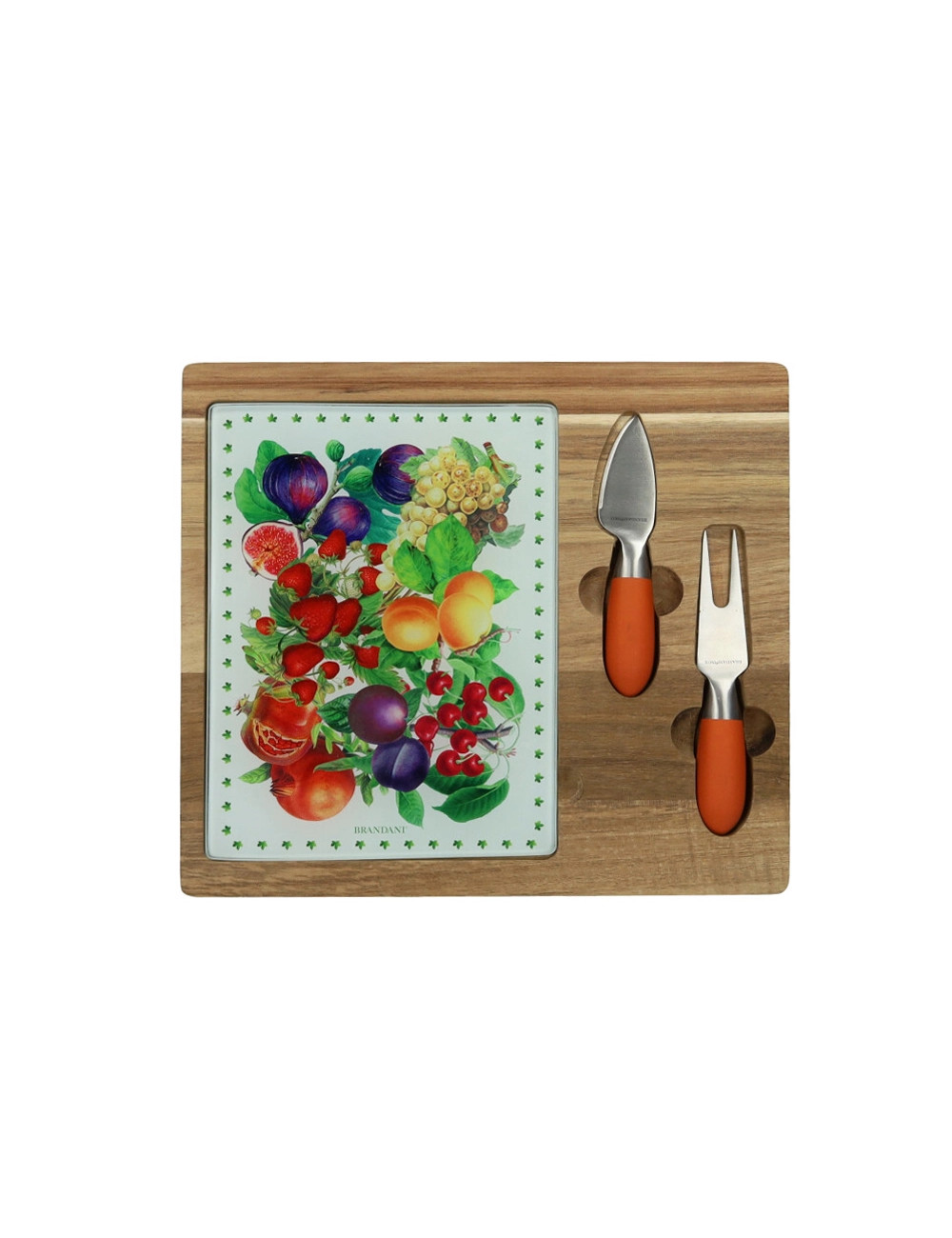 LE PRIMIZIE CHEESE CUTTING BOARD ACACIA AND DECORATED GLASS | Brandani