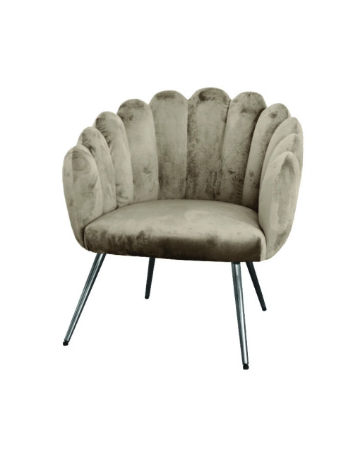 SHELL DOVE-GREY VELVET ARMCHAIR WITH SILVER METAL LEGS | Brandani