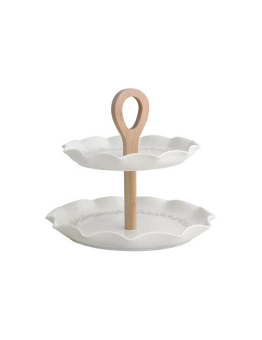 RICCIOLO DI FATA CAKE STAND PORCELAINNATURAL BAMBOO | Brandani