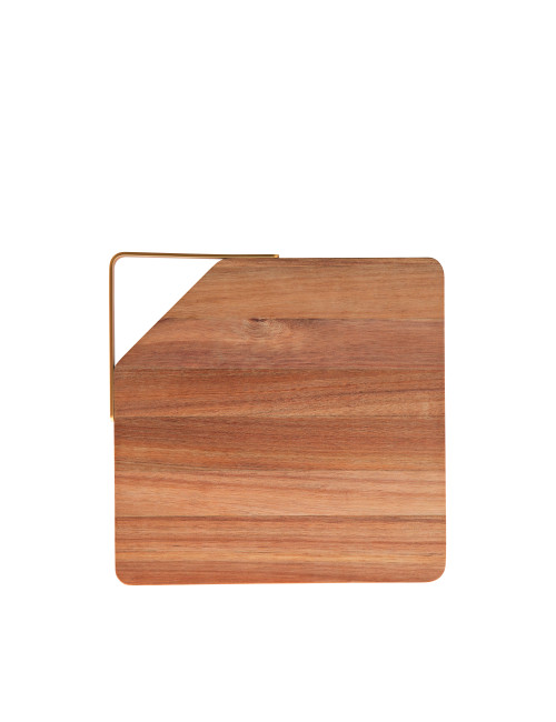 ACACIA WOOD CUTTING BOARD WITH METAL GOLD HANDLE | Brandani