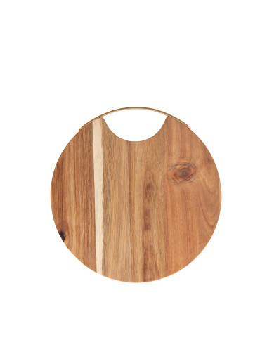 ACACIA WOOD CUTTING BOARD WITH GOLD METAL HANDLE | Brandani