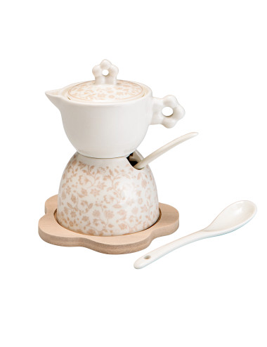 CAMPO AI FIORI  PORCELAIN SUGAR BOWL WITH BAMBOO STAND | Brandani