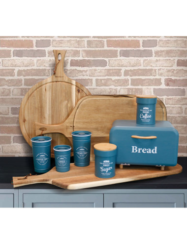 METAL AND BAMBOO PETROLEUM-BLUE BREAD BOX | Brandani