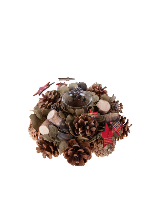 CANDLE HOLDER W/PINE CONES & STAR | Brandani