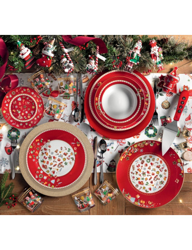 CHICCHI E BALOCCHI PORCELAIN RED 18 PCS DINNER SET | Brandani