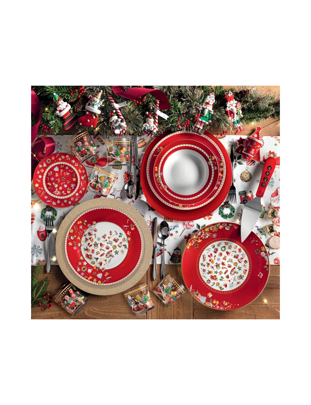 CHICCHI E BALOCCHI PORCELAIN RED 18 PCS DINNER SET | Brandani