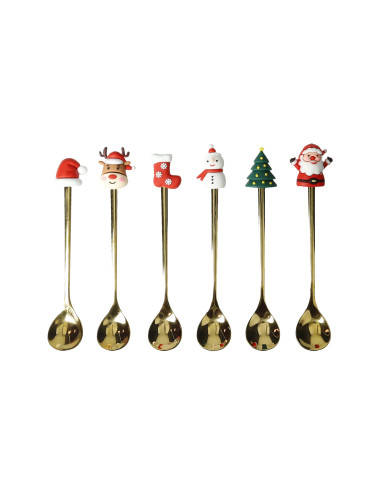 GOLD SPOON ASS.XMAS THEMES SS/SILICONE 6 PC SET | Brandani