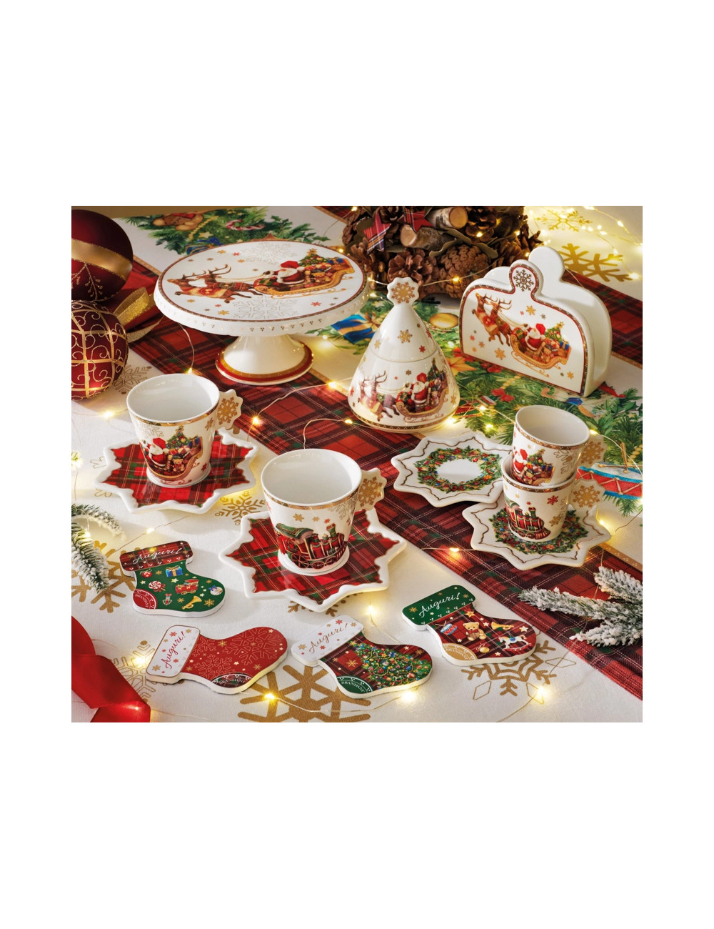 NEW BONE CHINA CHRISTMAS COFFEE CUP 2 PC SET | Brandani