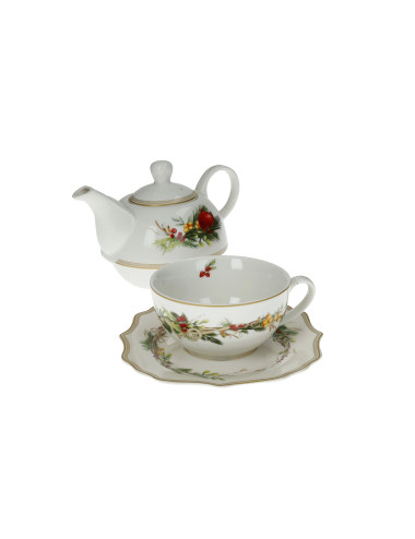 NEW BONE CHINA WHITE CAROL TEAPOT W/CUP&SAUCER  | Brandani