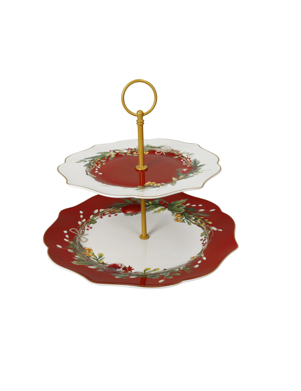 NEW BONE CHINE CAROL CAKE STAND W/GOLD METAL ROD | Brandani