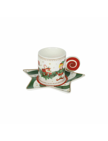 ELFOMAGIA WHITE/RED NEW BONE CHINA COFFEE CUP 2 PC SET | Brandani