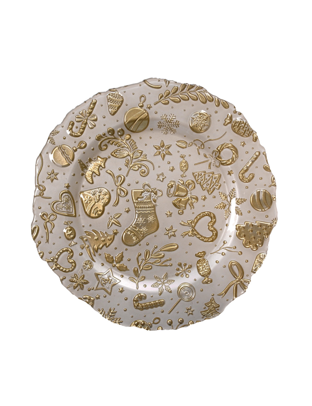 CHRISTMAS WHITE/GOLD GLASS PLATE | Brandani