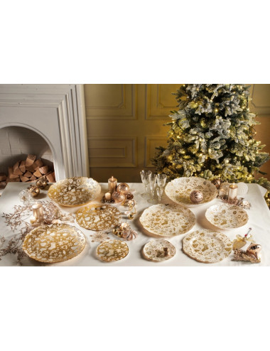 CHRISTMAS WHITE/GOLD GLASS PLATE | Brandani