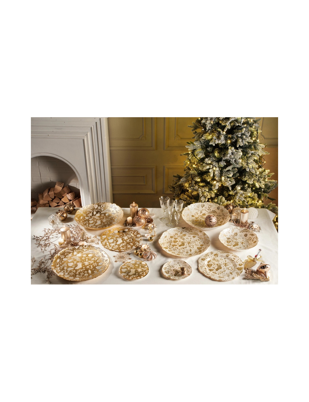 CHRISTMAS WHITE/GOLD GLASS PLATE | Brandani