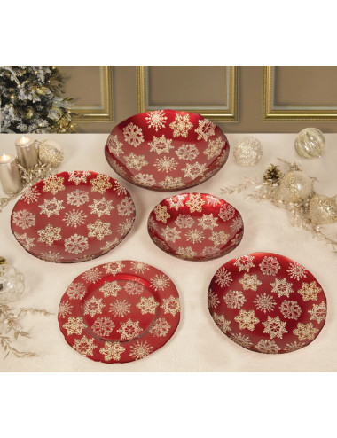 PIATTO CHRISTMAS STELLINE ROSSO/ORO CM 38 VETRO | Brandani