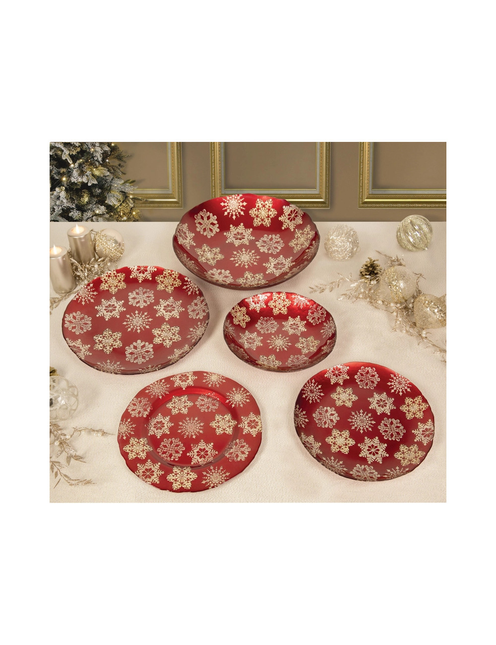 PIATTO CHRISTMAS STELLINE ROSSO/ORO CM 38 VETRO | Brandani