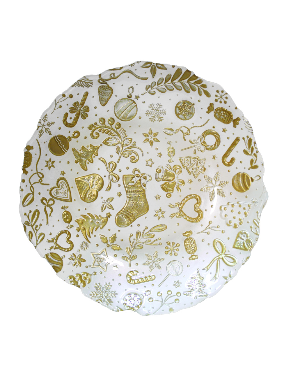 GLASS WHITE/GOLD CHRISTMAS BOWL CM 30 | Brandani