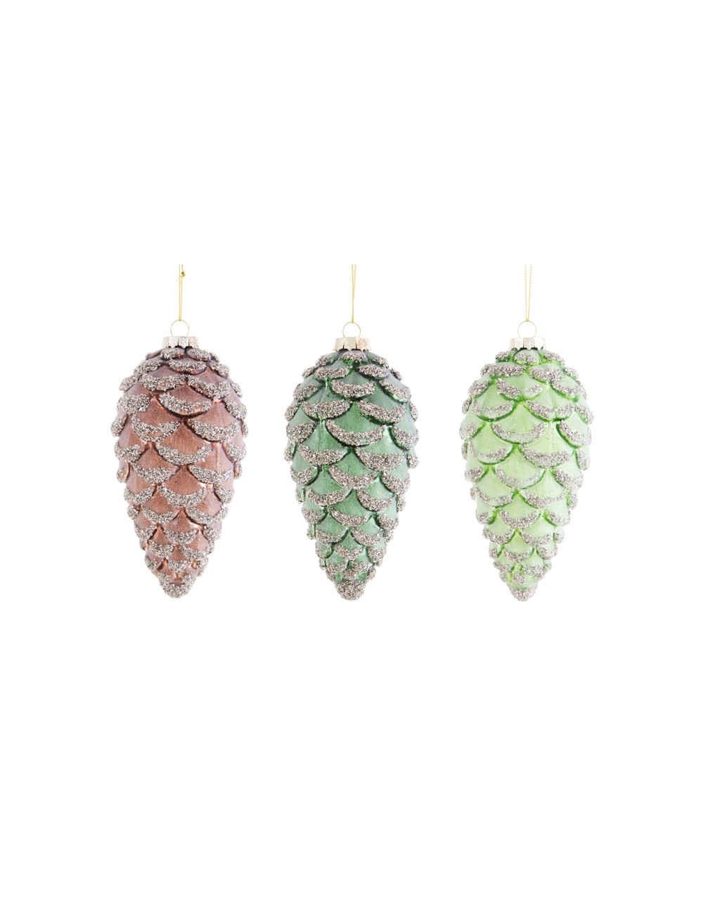 PINE CONE ASS.DECORATIONS GLASS 3 PC SET | Brandani