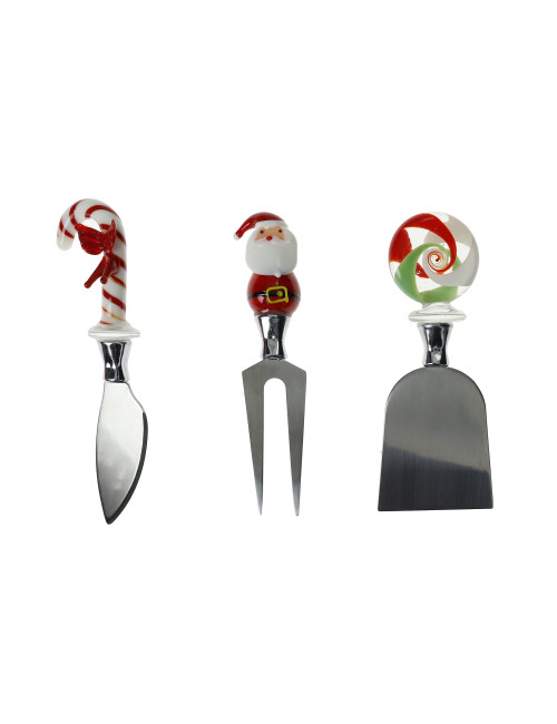 XMAS CHEESE KNIFE 3 PC SET GLASS/STAINLESS | Brandani