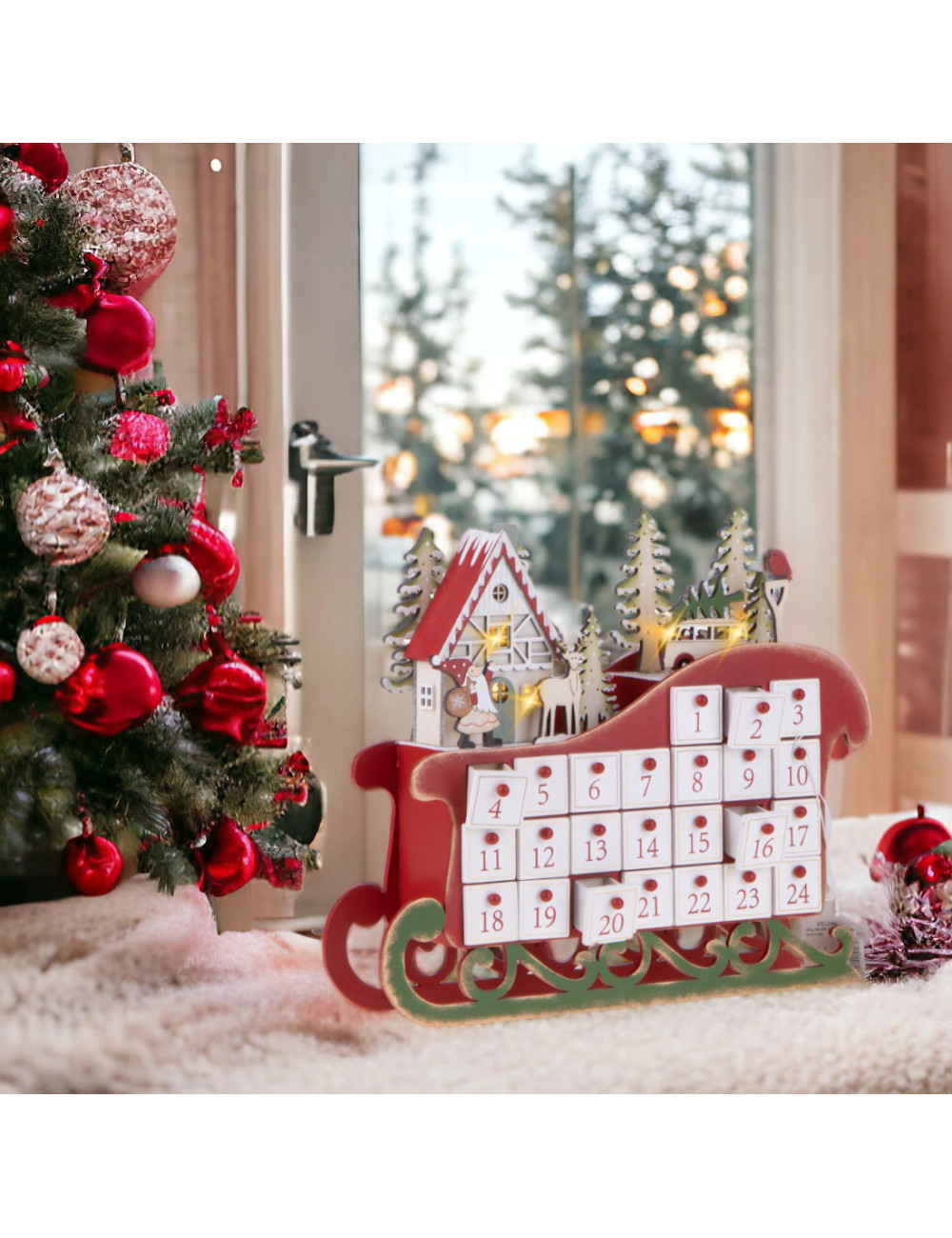 WOODEN ADVENT VILLAGE W/LED | Brandani