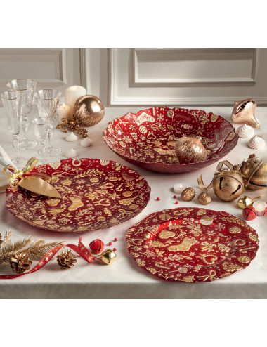 CHRISTMAS RED GLASS TRAY | Brandani