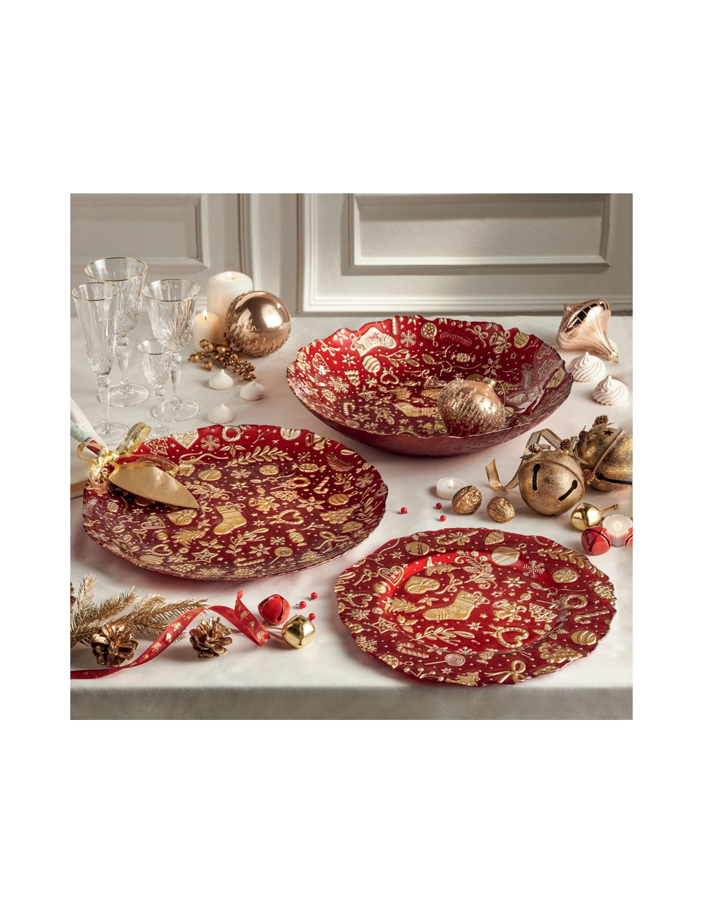 CHRISTMAS RED GLASS TRAY | Brandani