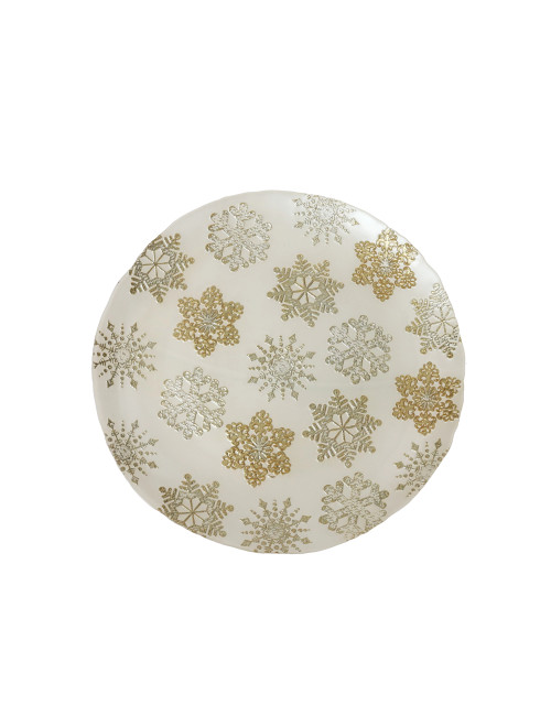 PIATTO CHRISTMAS STELLINE BIANCO/ORO CM 32 VETRO | Brandani