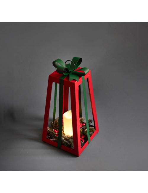 METAL LANTERN W/BOW & CANDLE W/LED | Brandani