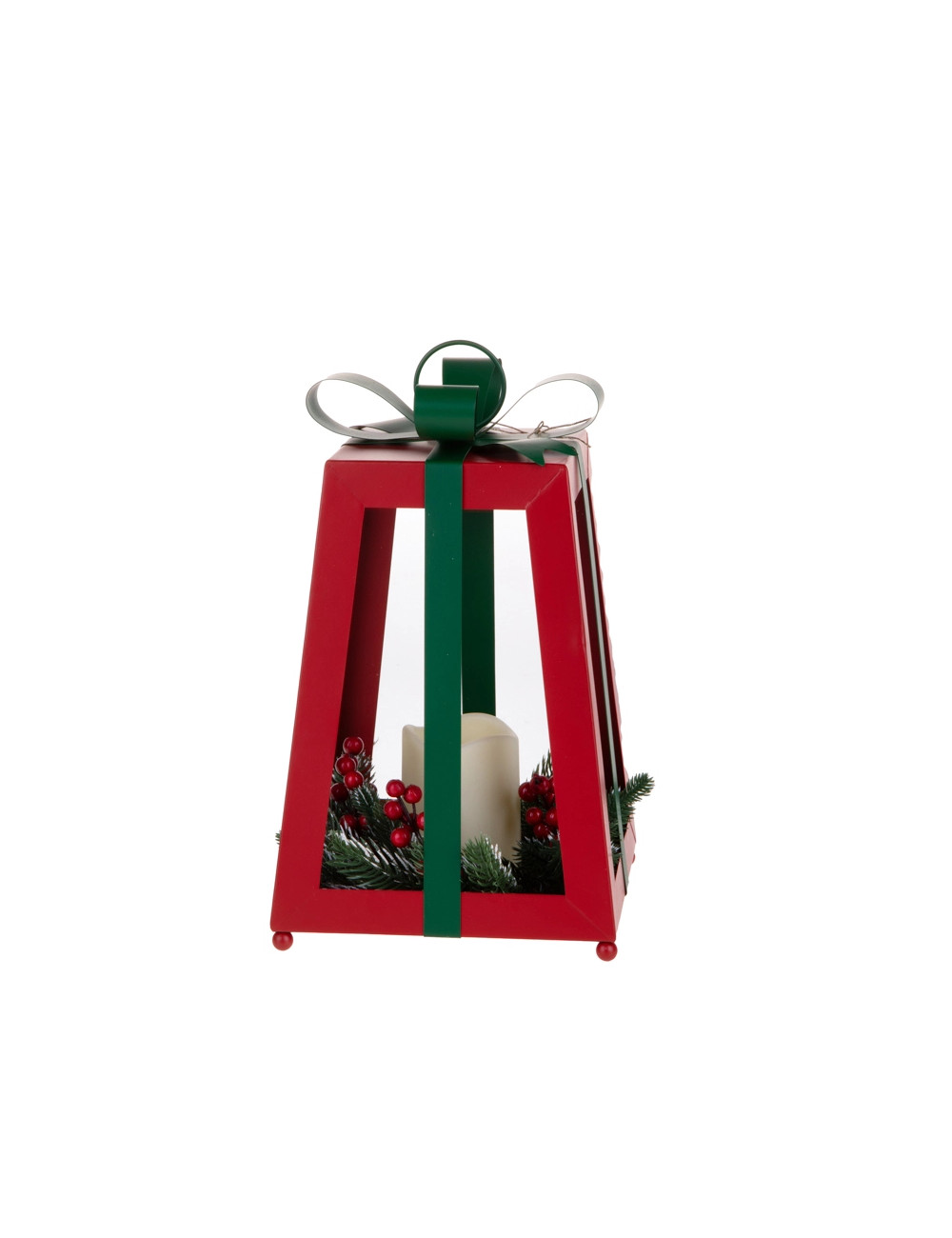 METAL LANTERN W/BOW & CANDLE W/LED | Brandani