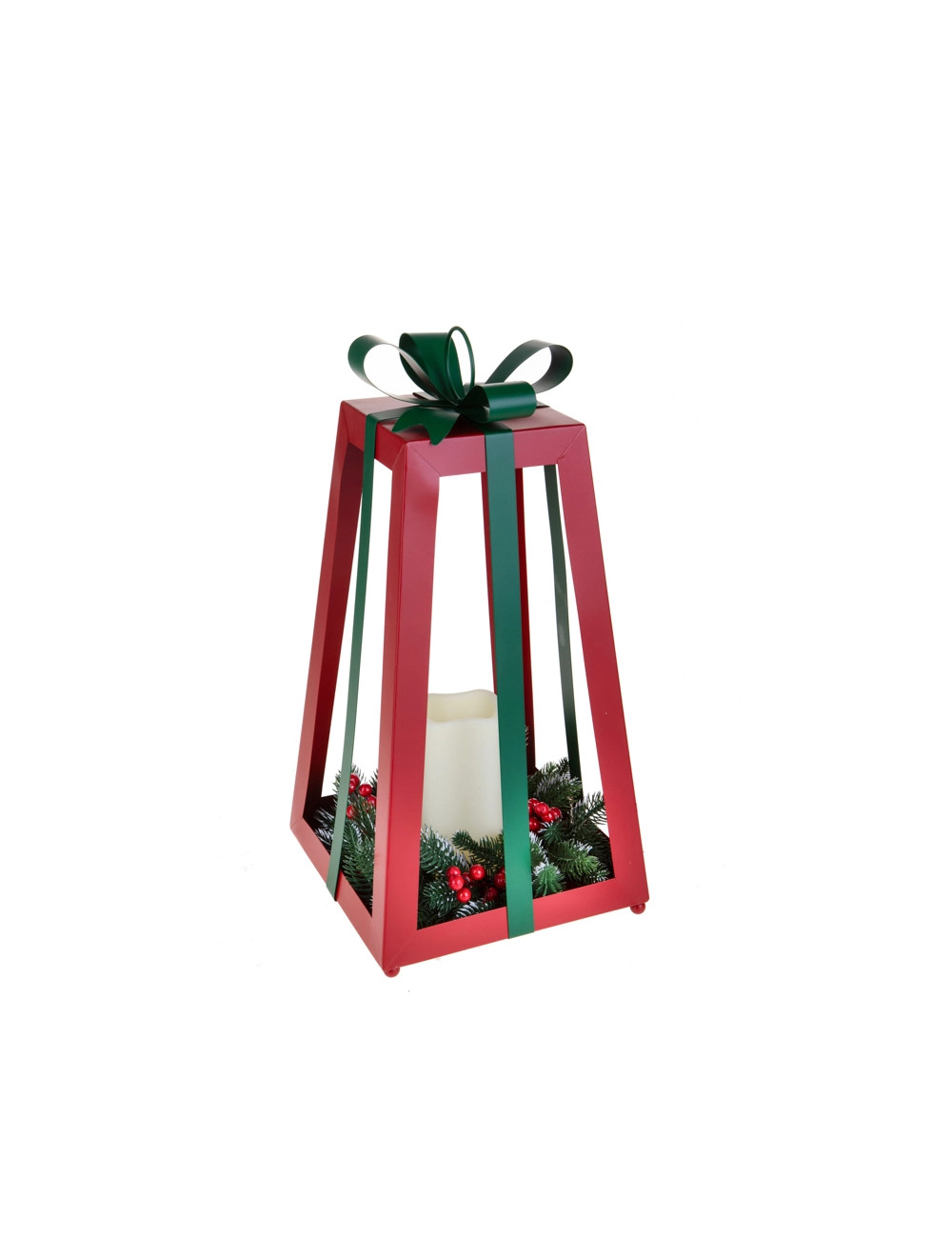 METAL LANTERN W/BOW & CANDLE W/LED | Brandani