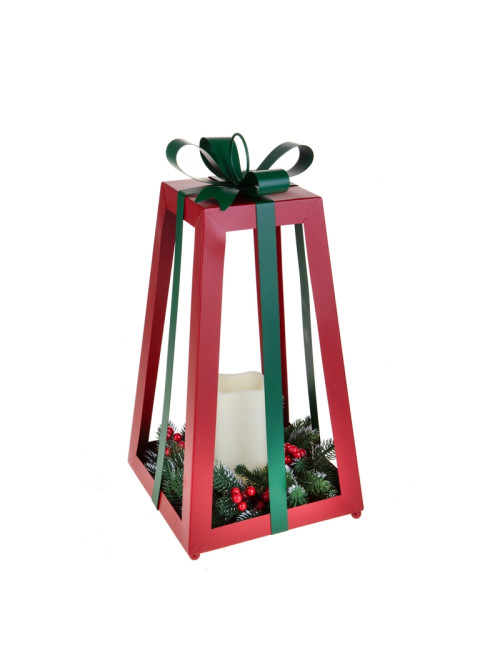 METAL LANTERN W/BOW & CANDLE W/LED | Brandani