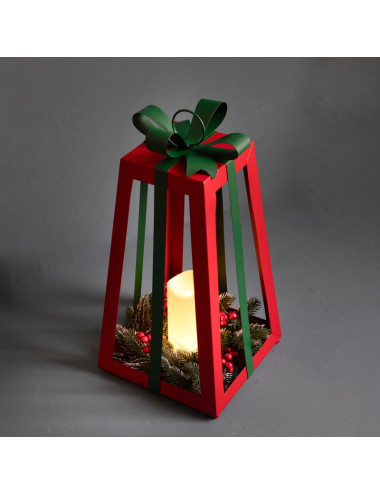 METAL LANTERN W/BOW & CANDLE W/LED | Brandani