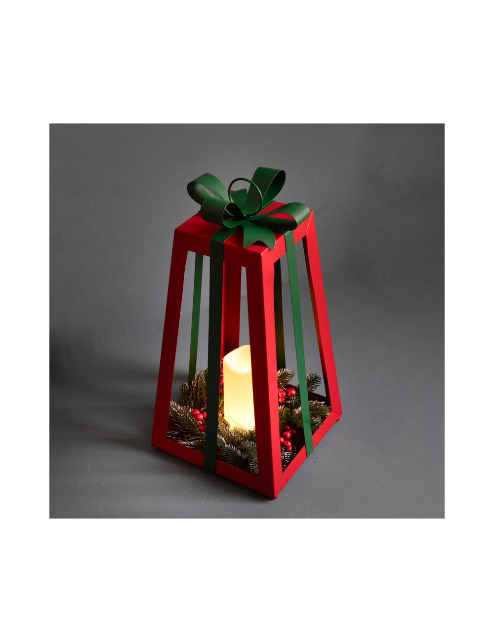 METAL LANTERN W/BOW & CANDLE W/LED | Brandani