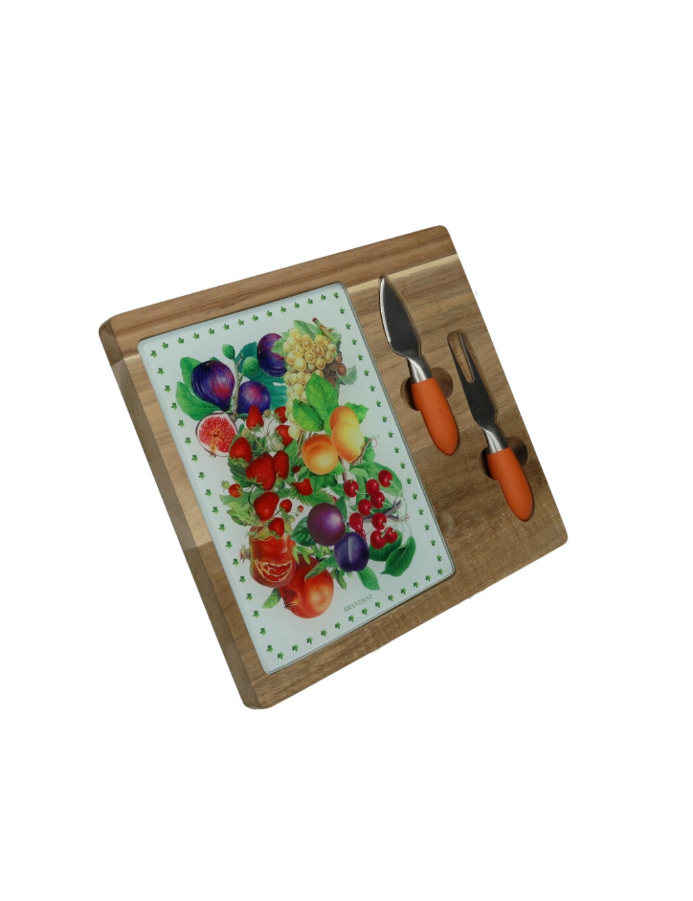 LE PRIMIZIE CHEESE CUTTING BOARD ACACIA AND DECORATED GLASS | Brandani