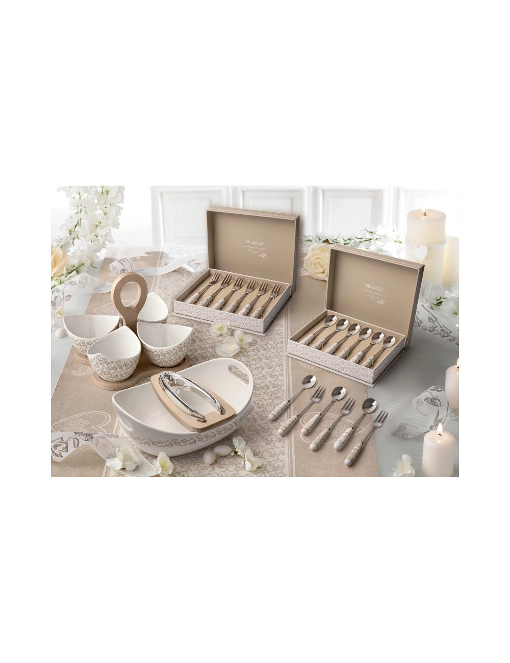 RICCIOLO DI FATA HORS D OEUVRE TRAY 4PC SET PORCELAINBAMBOO | Brandani