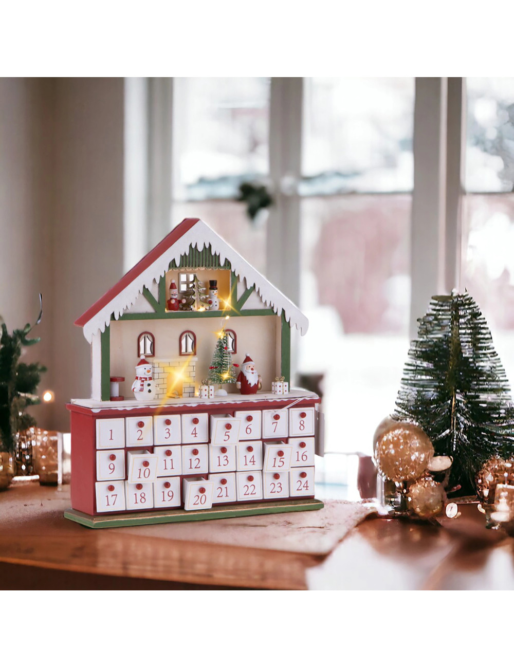 WOODEN ADVENT CHALET W/LED | Brandani