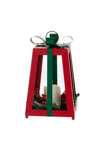 METAL LANTERN W/BOW & CANDLE W/LED | Brandani