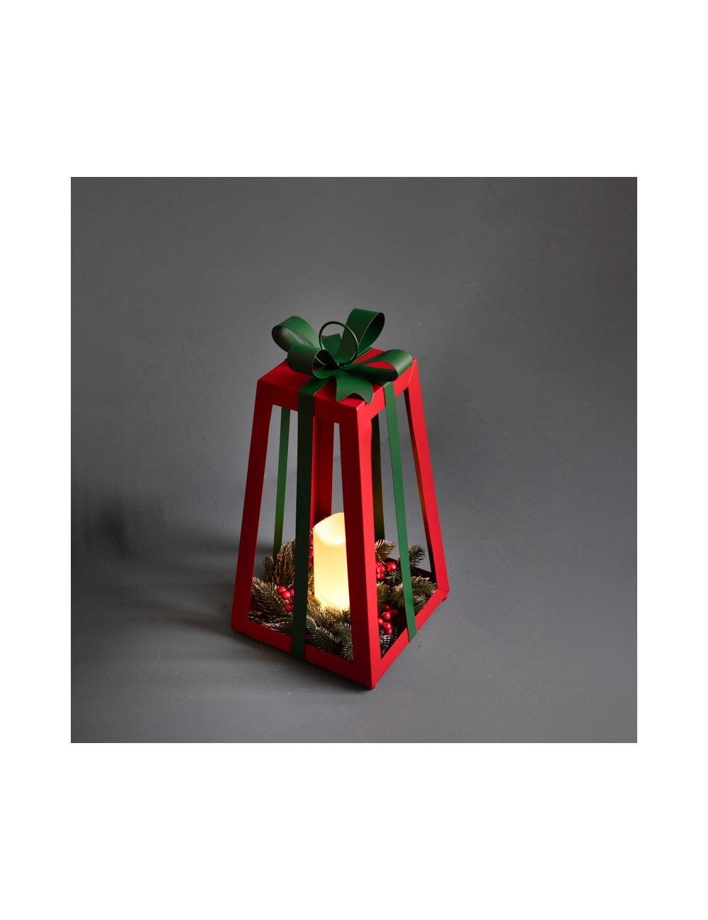 METAL LANTERN W/BOW & CANDLE W/LED | Brandani