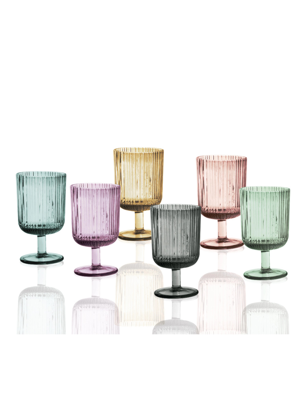 PLISSE GLASS GOBLET ASS. COL. 6 PC SET | Brandani