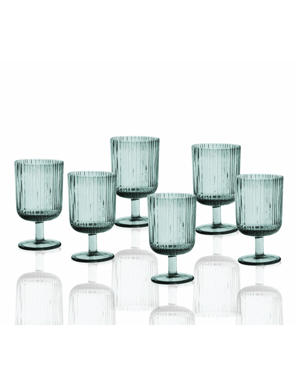 PLISSE TURQUOISE GLASS GOBLET 6 PC SET  | Brandani