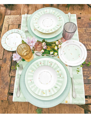 TAVOLA 18 PZ POLLINE VERDE NEW BONE CHINA | Brandani