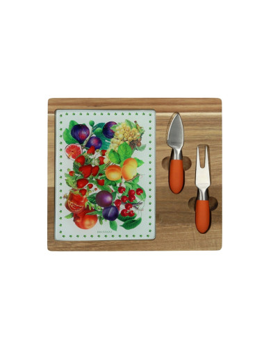 LE PRIMIZIE CHEESE CUTTING BOARD ACACIA AND DECORATED GLASS | Brandani