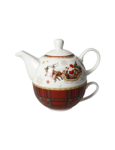 NEW BONE CHINA CHRISTMAS TEAPOT W/CUP | Brandani