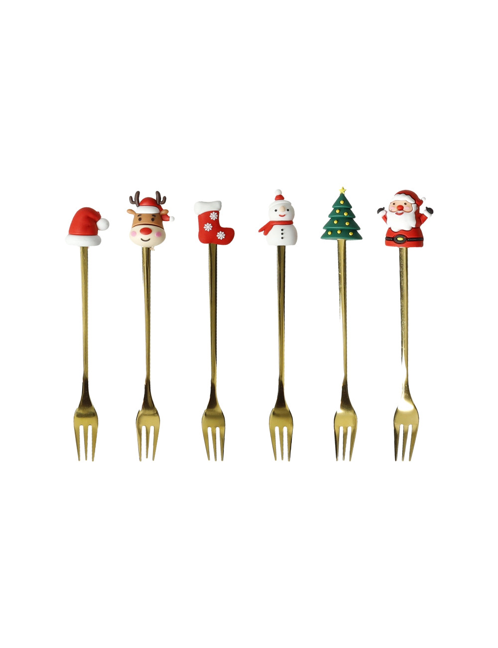 GOLD SMALL FORK ASS.XMAS THEMES SS/SILICONE 6 PC SET | Brandani