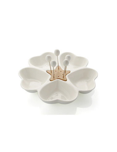 WHITE THOUSAND HEARTS ANTIPASTO TRAY PORCELAINBAMBOO | Brandani